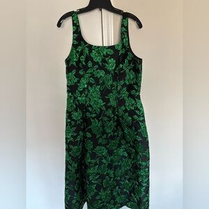 Donna Ricco Black and Green Floral Midi Dress